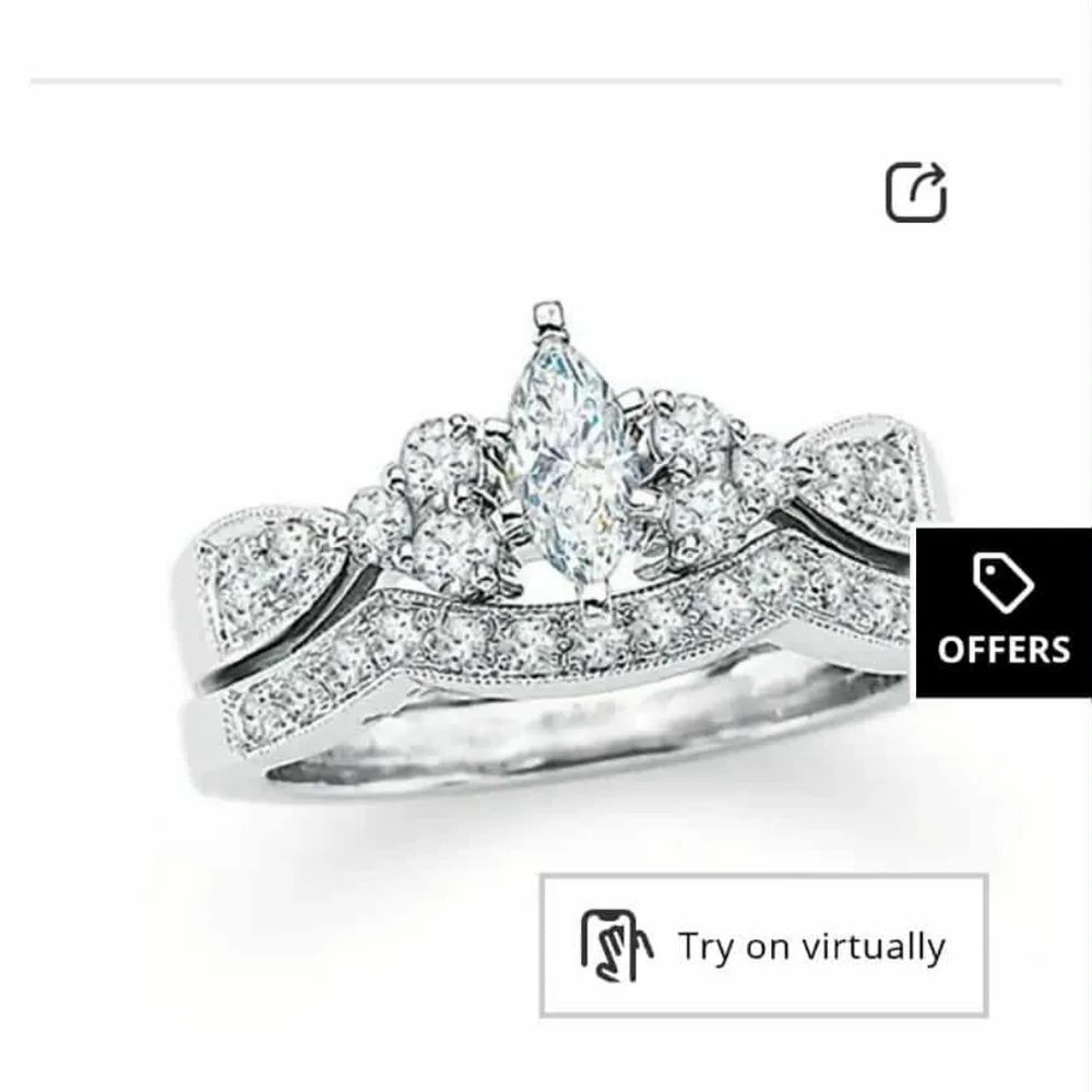 Wedding Set Natural Diamond Rings, 14K White Gold - Picture 6 of 7